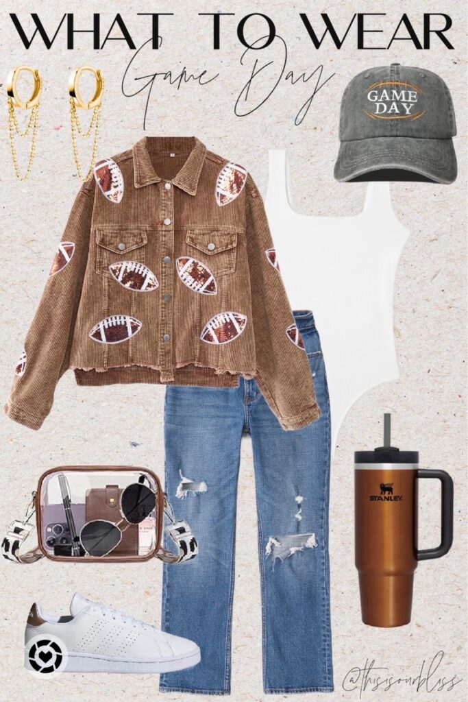 game day style - football game outfit idea - Super Bowl outfit idea - This is our Bliss #gamedaystyle #superbowloutfitidea