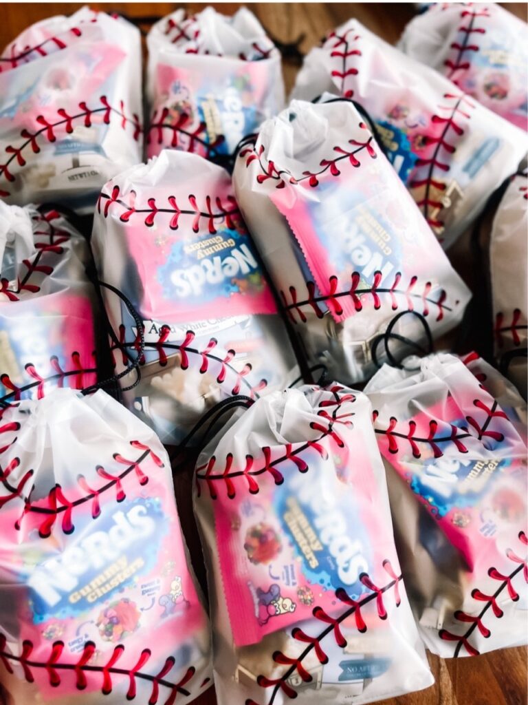 baseball snack bags - with Pirates Booty & a small nerd gummy cluster pack - This is our Bliss