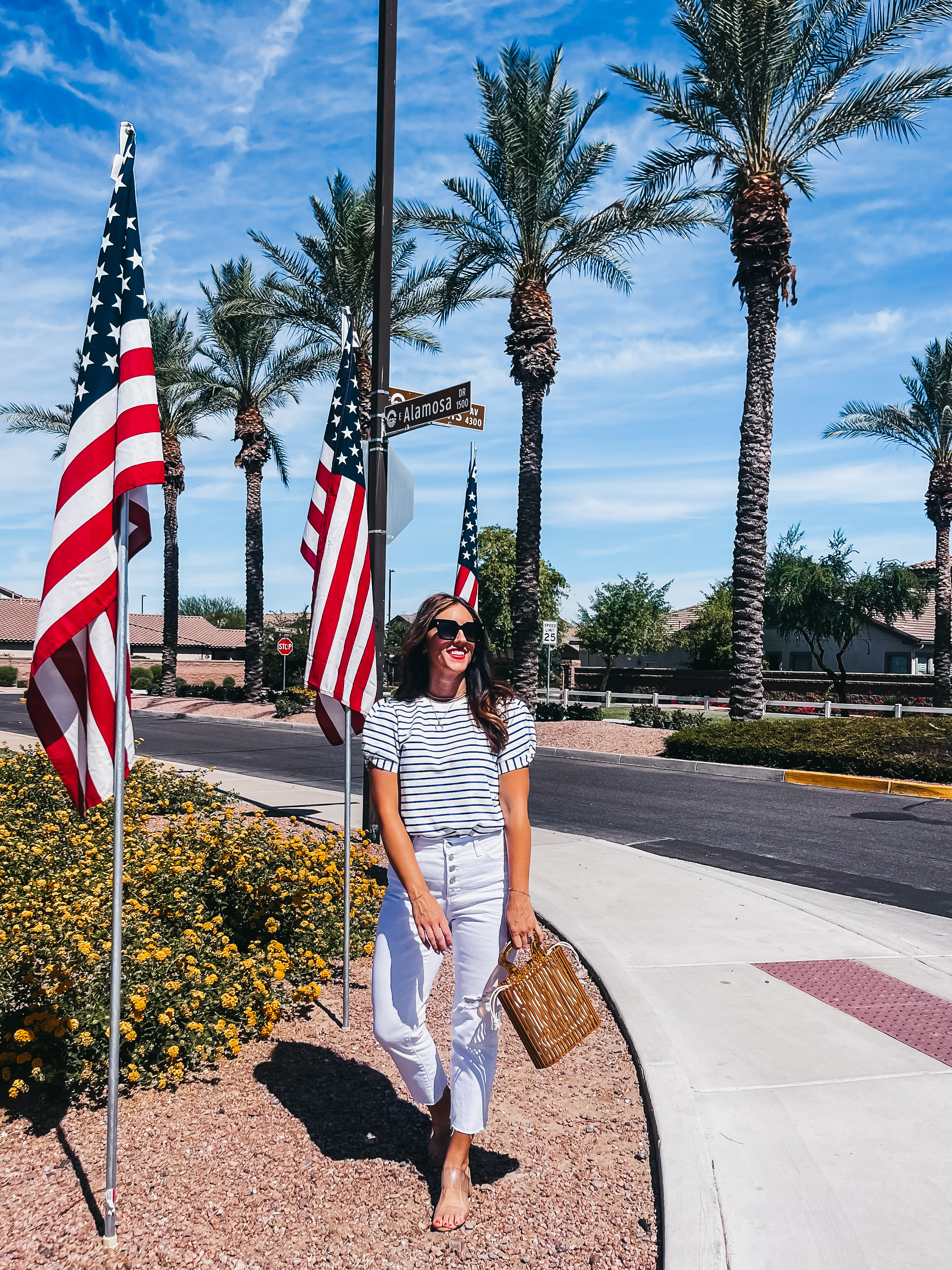 blue & white striped top with statement sleeves - 4th of July outfit ideas - This is our Bliss #shopavara #4thofjulystyle