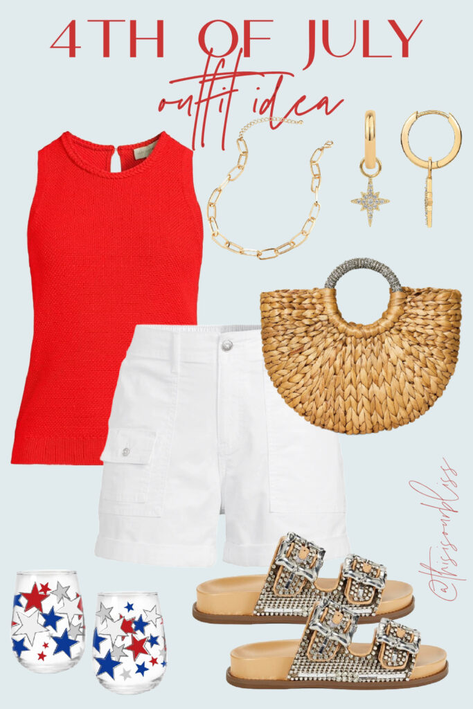 4th of July outfit idea - casual chic Summer outfit with red tank and white shorts - This is our Bliss
