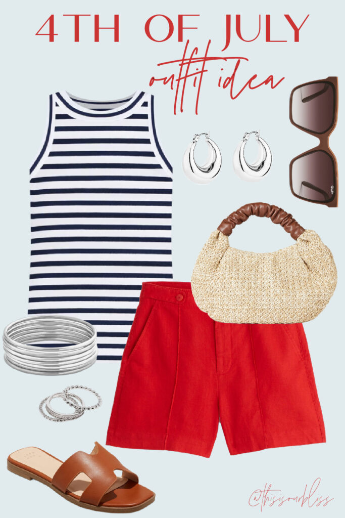 4th of July Outift idea - red shorts & striped tank - This is our Bliss - What to wear for the 4th of July