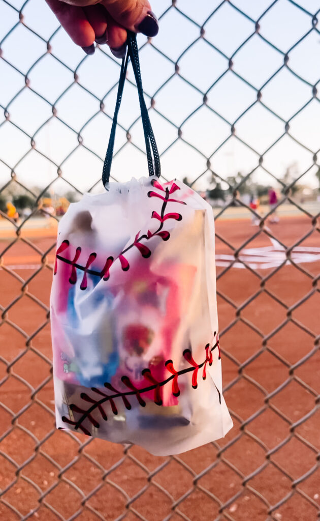 baseball snack bags - with Pirates Booty & a small nerd gummy cluster pack - This is our Bliss