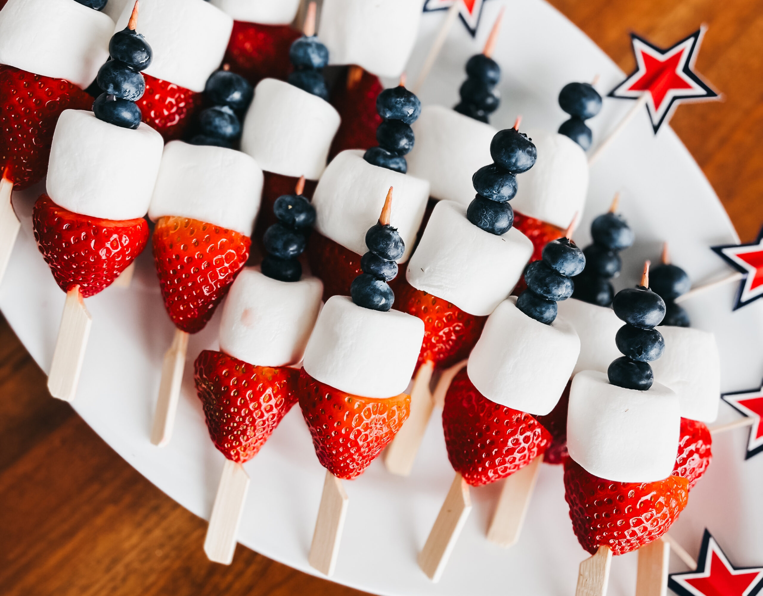 red white and blue patriotic picks - healthy-ish skewers for the 4th of July - This is our Bliss