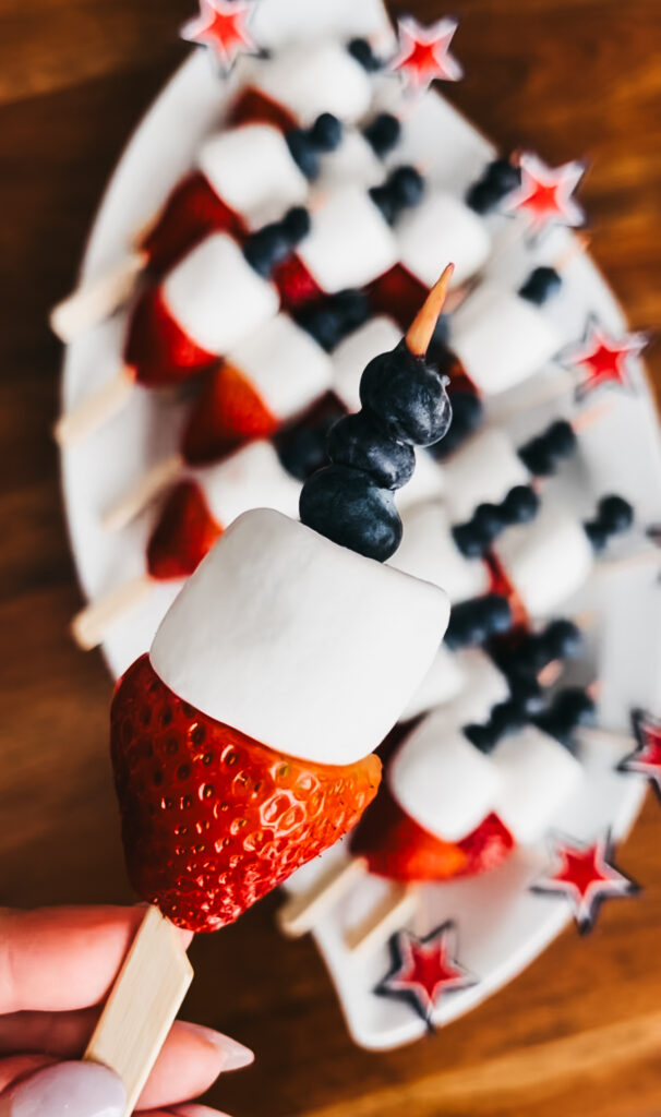 red white and blue patriotic picks - healthy-ish skewers for the 4th of July - This is our Bliss