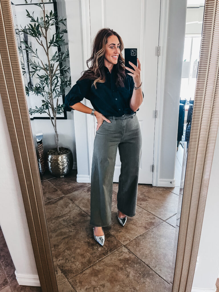 Target Tuesday // Early Fall Try-on - This is our Bliss - Wide leg olive pants with black blouse