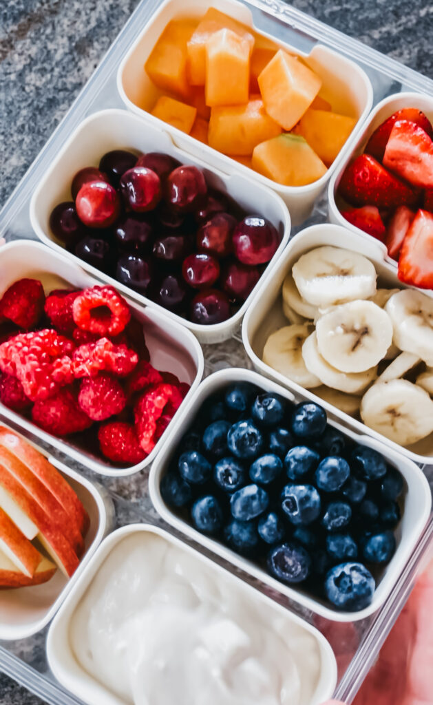 snacklebox with fresh fruit and yogurt dip for the kids - This is our Bliss