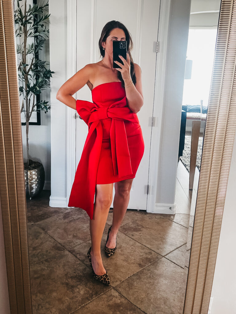 red party dress with bow details - This is our Bliss #partydress #reddress #cocktaildress #bowdress