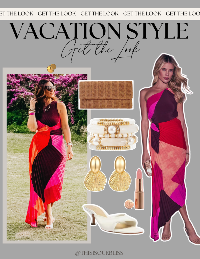 Maui dinner outfit - long colorblock vacation or wedding guest dress - This is our Bliss