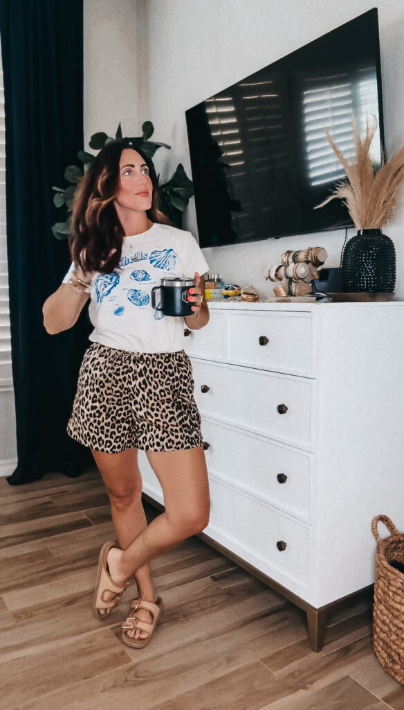 graphic tee and leopard shorts - This is our Bliss - summer outfit idea