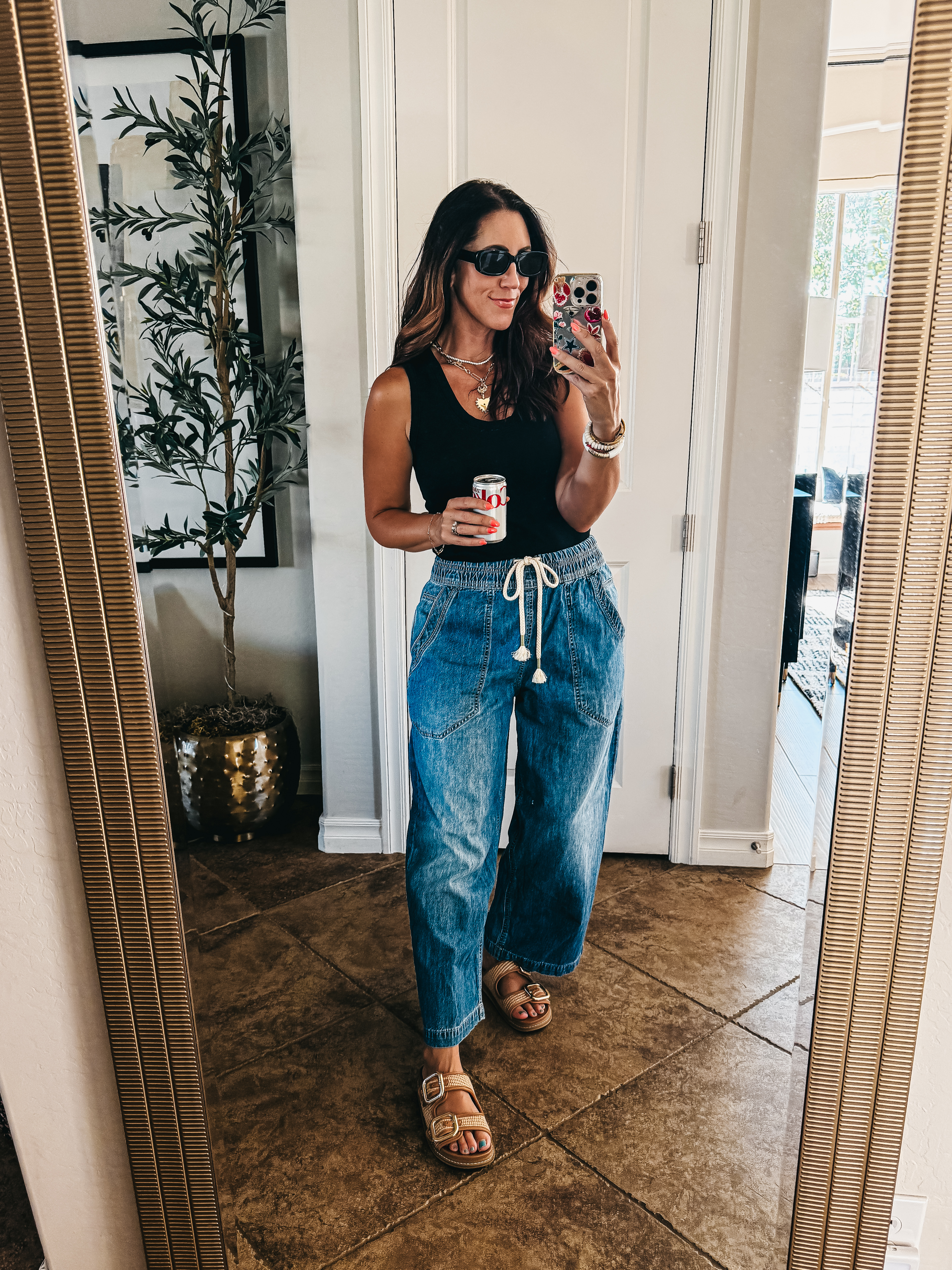easy casual Summer outfit with flowy vacation jeans - This is our Bliss