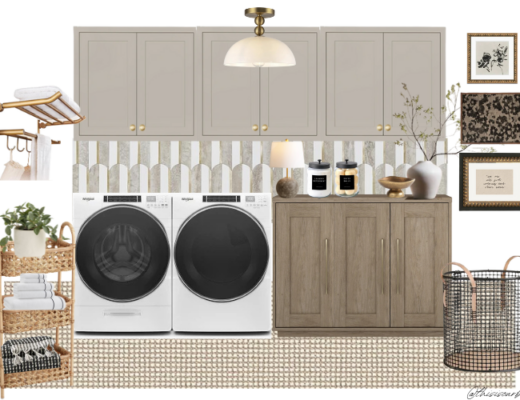 Laundry Room Glow-Up - Laundry room design board - This is our Bliss #laundryroomrefresh