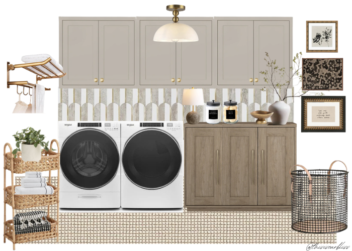 Laundry Room Glow-Up - Laundry room design board - This is our Bliss #laundryroomrefresh
