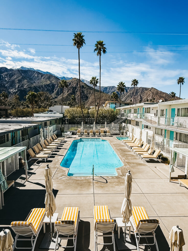 A Stylish Couples Getaway at the Skylark Hotel in Palm Springs - pool view San Jacinto Mountains - This is our Bliss