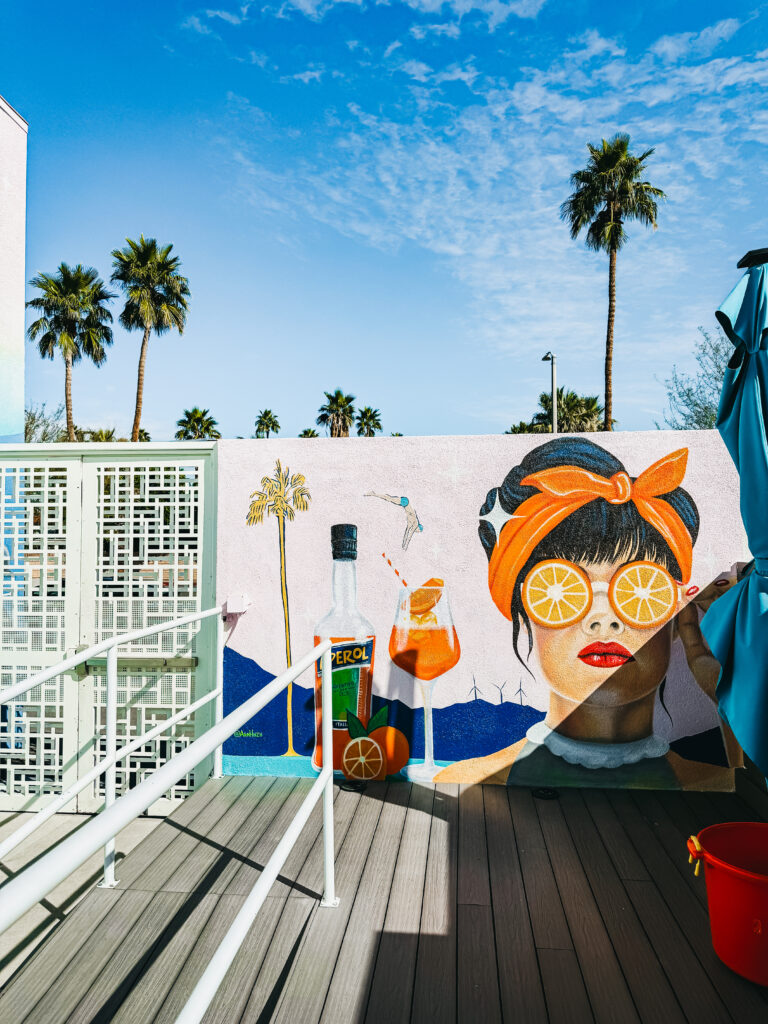 A Stylish Couples Getaway at the Skylark Hotel in Palm Springs - colorful nostalgic wall murals- This is our Bliss