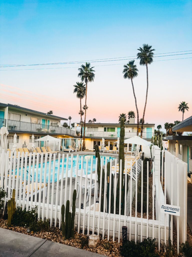 A Stylish Couples Getaway at the Skylark Hotel in Palm Springs - pool view San Jacinto Mountains - This is our Bliss