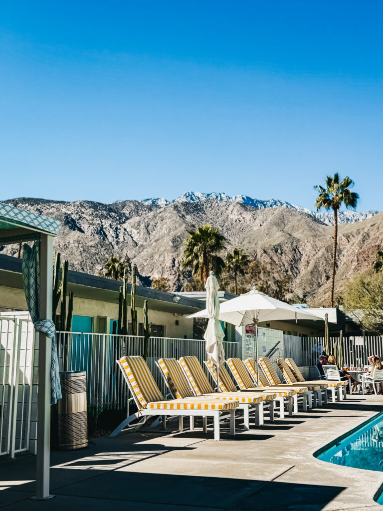 A Stylish Couples Getaway at the Skylark Hotel in Palm Springs - pool view San Jacinto Mountains - This is our Bliss