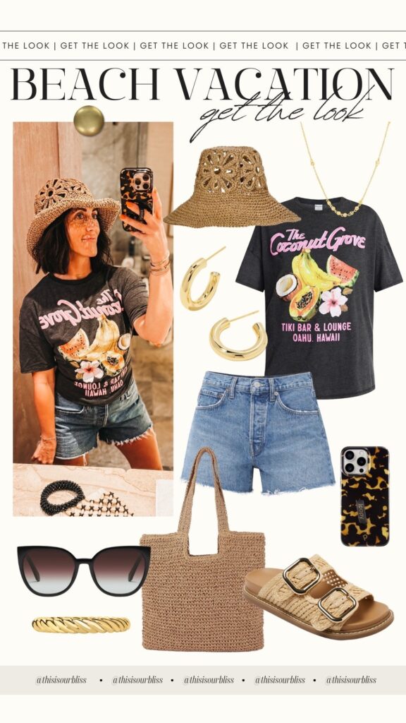 what I wore in maui - casual daytime look in Maui with graphic tee and denim shorts - This is our Bliss