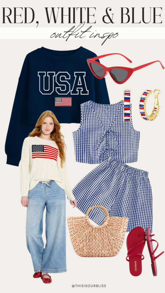 Chic Red, White & Blue Outfit Ideas from Memorial Day to Labor Day - This is our Bliss #usaoutfitideas