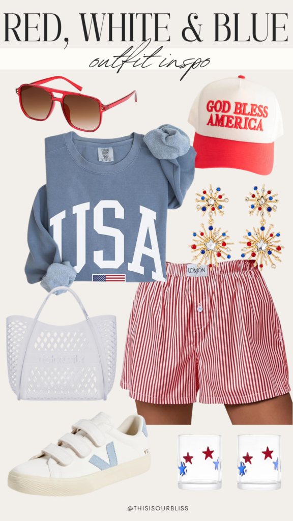 Chic Red, White & Blue Outfit Ideas from Memorial Day to Labor Day - This is our Bliss #usaoutfitideas