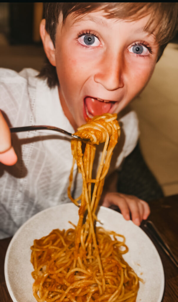 breakfast at Verise - Hotel Solea's on-property restaurant - relaxed upscale Coastal cuisine - This is our Bliss - Kids' Spaghetti pomodora