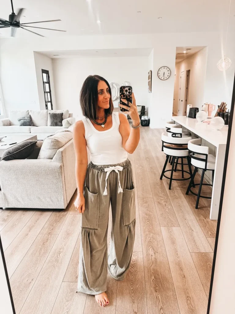 casual outfit idea with wide leg lounge pants with pockets and pleats - This is our Bliss