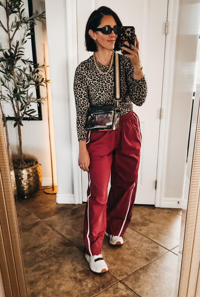 OUTFIT 1: Leopard Top & Burgundy Track Pants - Walmart Fall Fashion - This is our Bliss