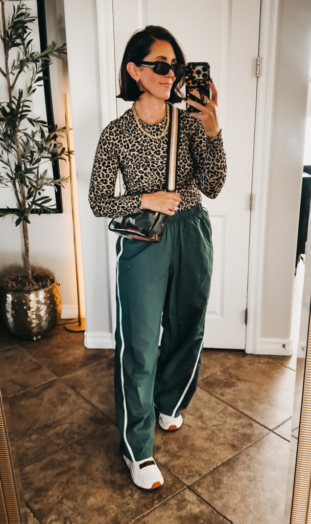 OUTFIT 4: Leopard Top & Green Track Pants - Walmart fall pants - This is our Bliss