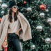 faux fur coat with black leather jeans - black coated jeggings with pom pom hat for the holidays - 12 days of Christmas style - This is our Bliss copy